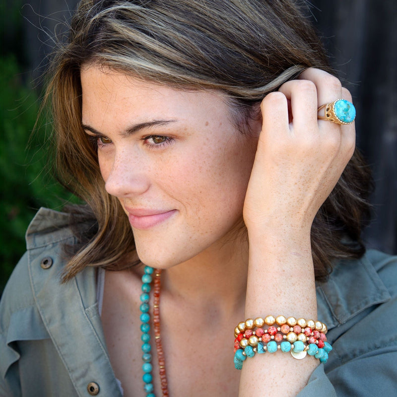 Terra Blue Turquoise Golden Statement Ring - Barse Jewelry