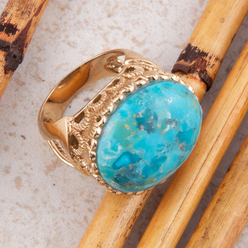 Terra Blue Turquoise Golden Statement Ring - Barse Jewelry