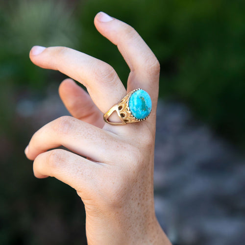 Terra Blue Turquoise Golden Statement Ring - Barse Jewelry