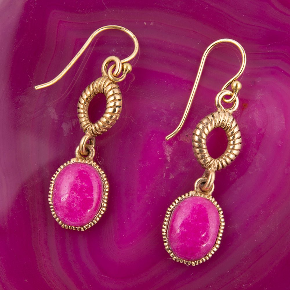 Terra Pink Agate Golden Drop Earrings - Barse Jewelry