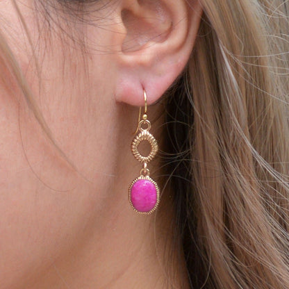 Terra Pink Agate Golden Drop Earrings - Barse Jewelry