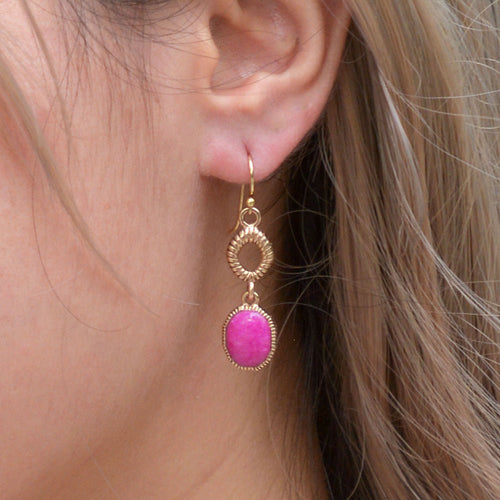Terra Pink Agate Golden Drop Earrings - Barse Jewelry