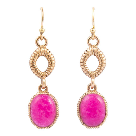 Terra Pink Agate Golden Drop Earrings