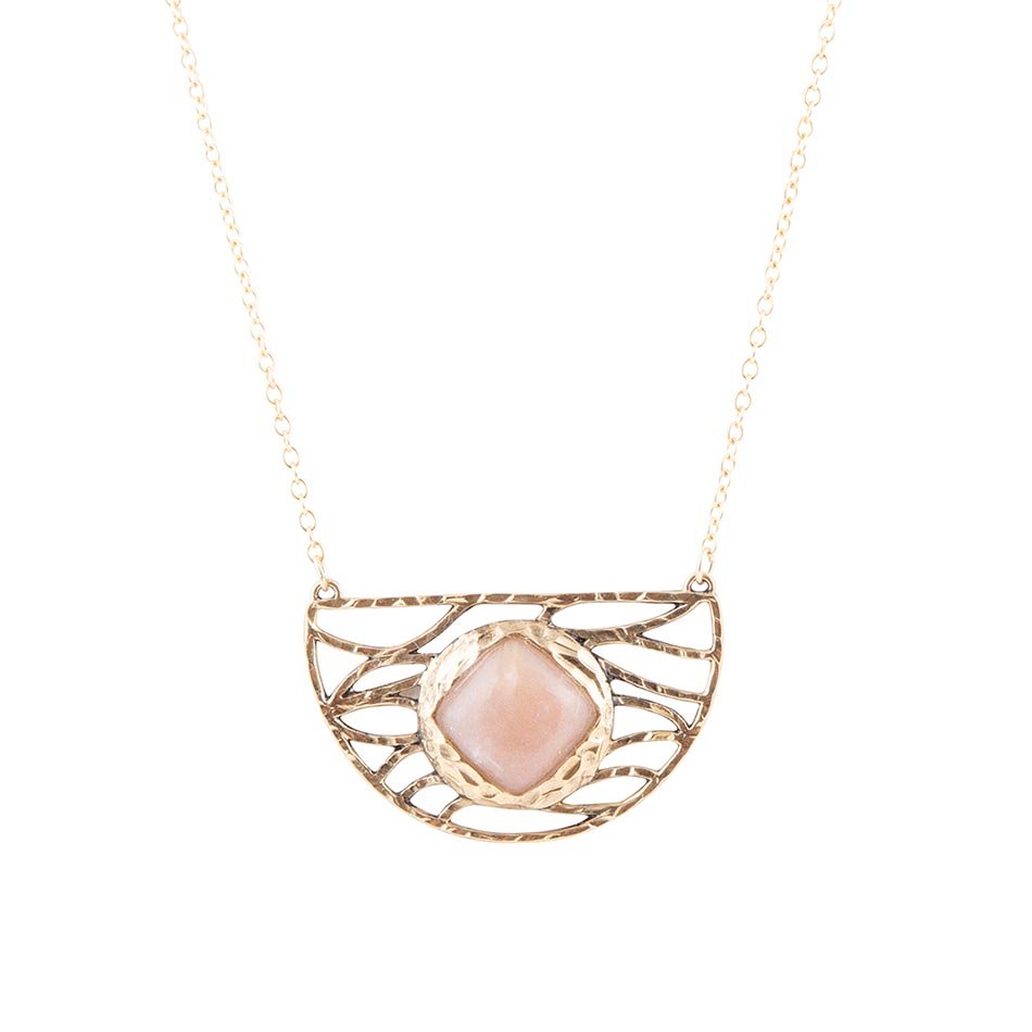 Terra Pink Peach Moonstone and Golden Bronze Necklace - Barse Jewelry