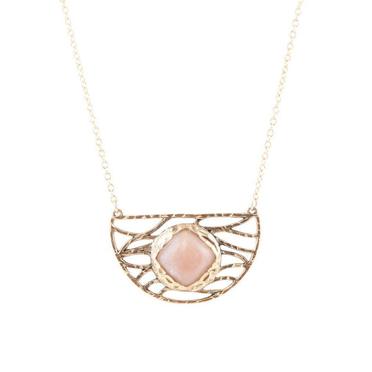 Terra Pink Peach Moonstone and Golden Bronze Necklace