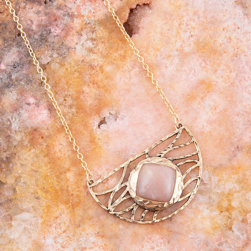 Terra Pink Peach Moonstone and Golden Bronze Necklace - Barse Jewelry
