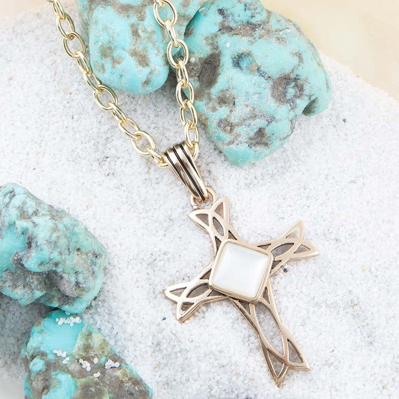 The Light White Mother of Pearl Cross Pendant Golden Necklace - Barse Jewelry