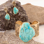 Thistle Blue Turquoise Golden Cuff Bracelet - Barse Jewelry