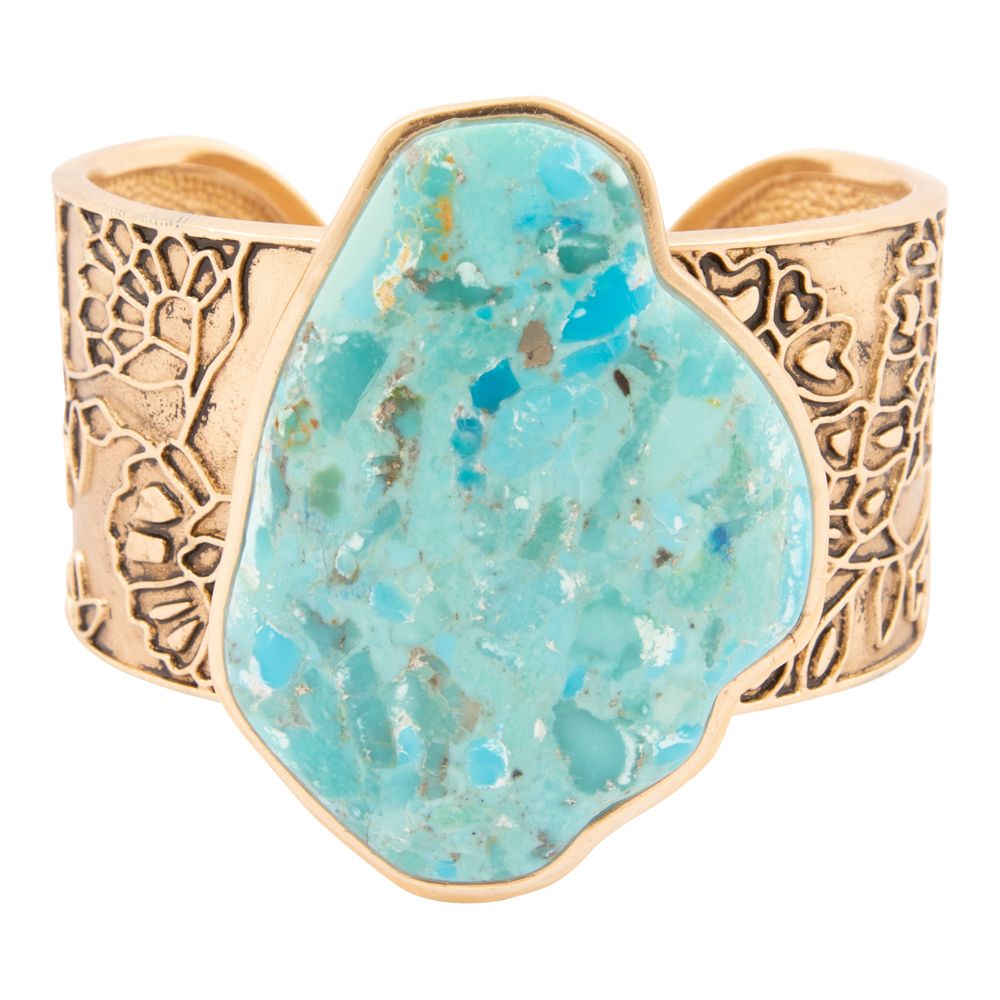 Thistle Blue Turquoise Golden Cuff Bracelet - Barse Jewelry