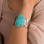 Thistle Blue Turquoise Golden Cuff Bracelet - Barse Jewelry
