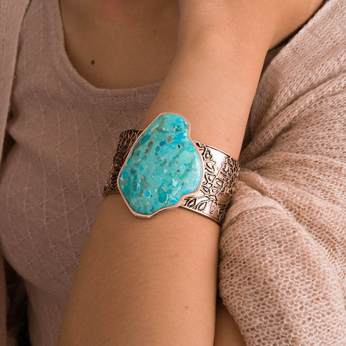 Thistle Blue Turquoise Golden Cuff Bracelet - Barse Jewelry