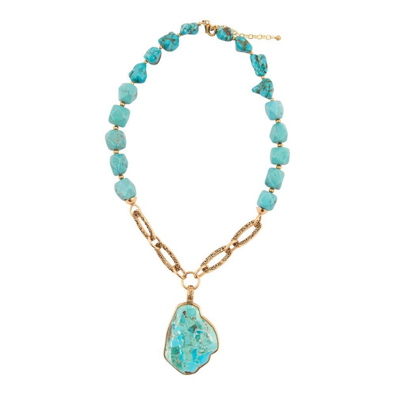 Thistle Blue Turquoise Golden Links Statement Necklace - Barse Jewelry