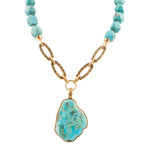 Thistle Blue Turquoise Golden Links Statement Necklace - Barse Jewelry