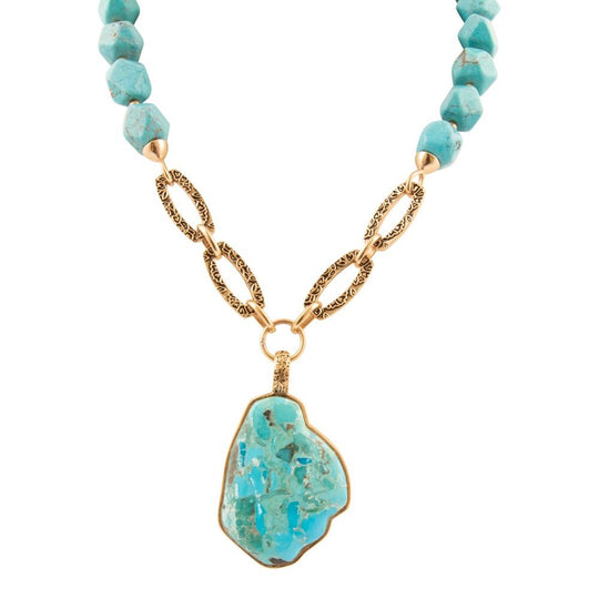 Thistle Blue Turquoise Golden Links Statement Necklace
