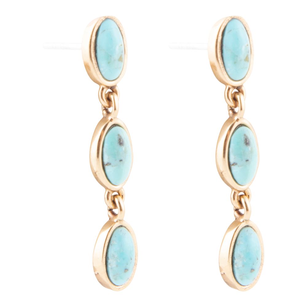 Three Times the Blue Turquoise Golden Drop Earrings - Barse Jewelry