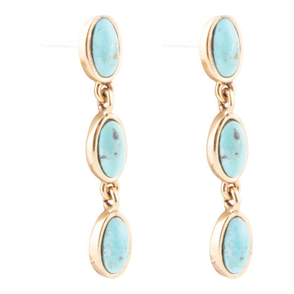 Three Times the Blue Turquoise Golden Drop Earrings - Barse Jewelry