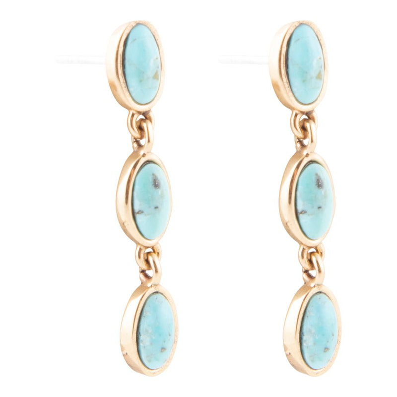 Three Times the Blue Turquoise Golden Drop Earrings - Barse Jewelry