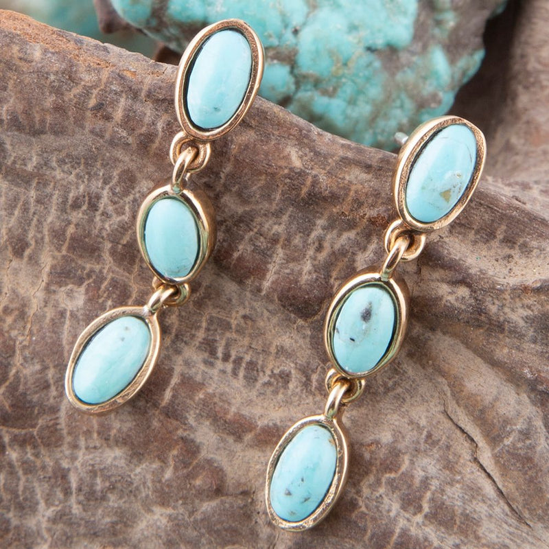 Three Times the Blue Turquoise Golden Drop Earrings - Barse Jewelry