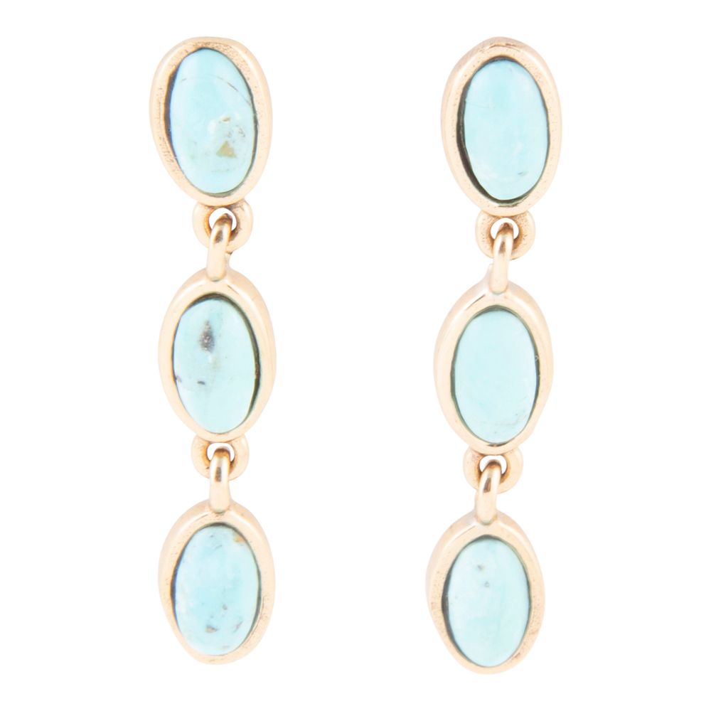 Three Times the Blue Turquoise Golden Drop Earrings - Barse Jewelry