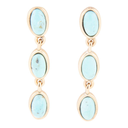 Three Times the Blue Turquoise Golden Drop Earrings