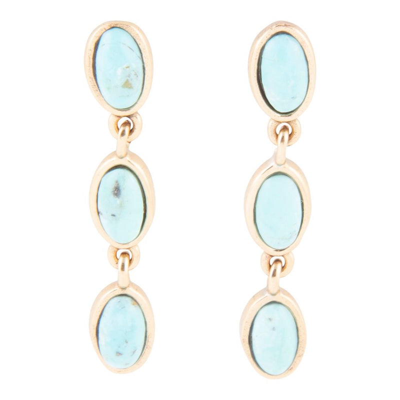 Three Times the Blue Turquoise Golden Drop Earrings - Barse Jewelry