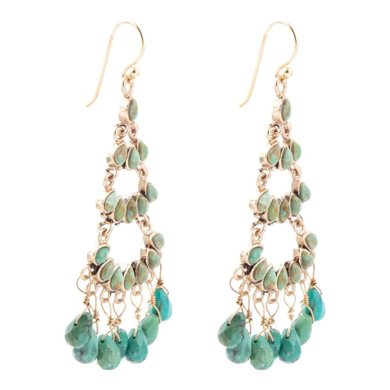 Thriple the Blue Turquoise Golden Chandelier Earrings - Barse Jewelry
