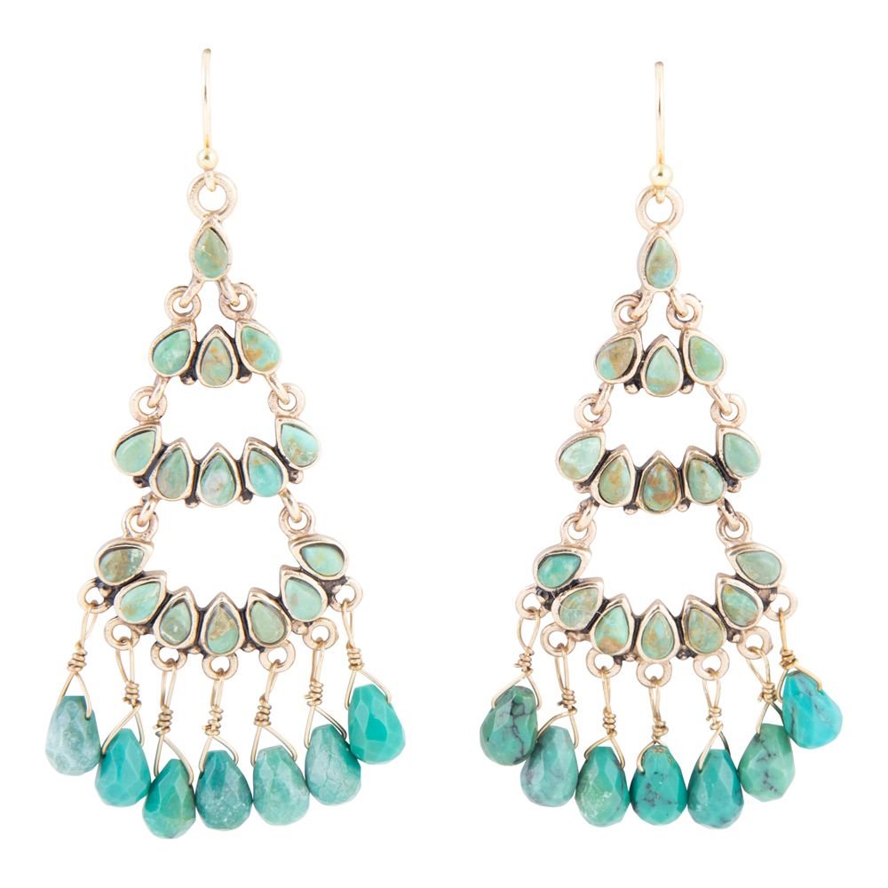 Thriple the Blue Turquoise Golden Chandelier Earrings - Barse Jewelry