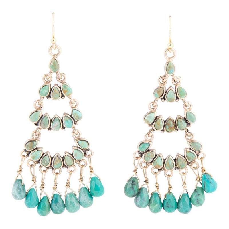 Thriple the Blue Turquoise Golden Chandelier Earrings - Barse Jewelry