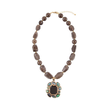 Tribecca Blue Abalone and Black Smoky Quartz Golden Statement Necklace - Barse Jewelry