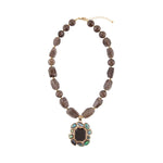 Tribecca Blue Abalone and Black Smoky Quartz Golden Statement Necklace - Barse Jewelry