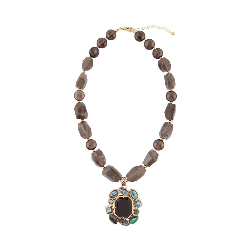Tribecca Blue Abalone and Black Smoky Quartz Golden Statement Necklace - Barse Jewelry