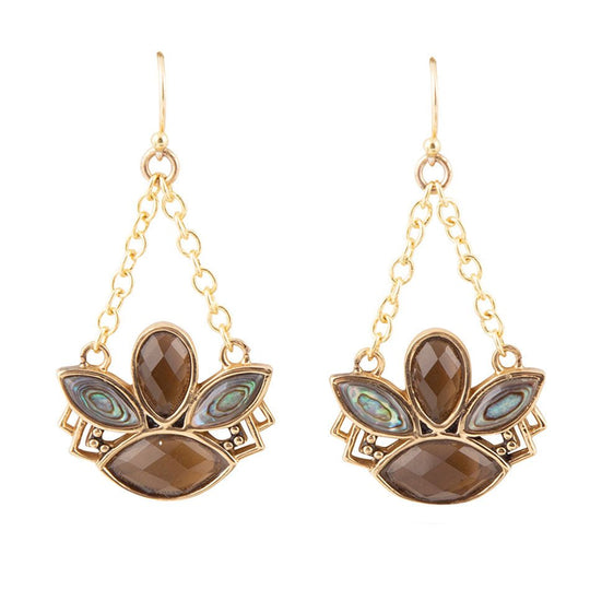 Tribecca Blue Abalone Black Smoky Quartz Golden Drop Earrings