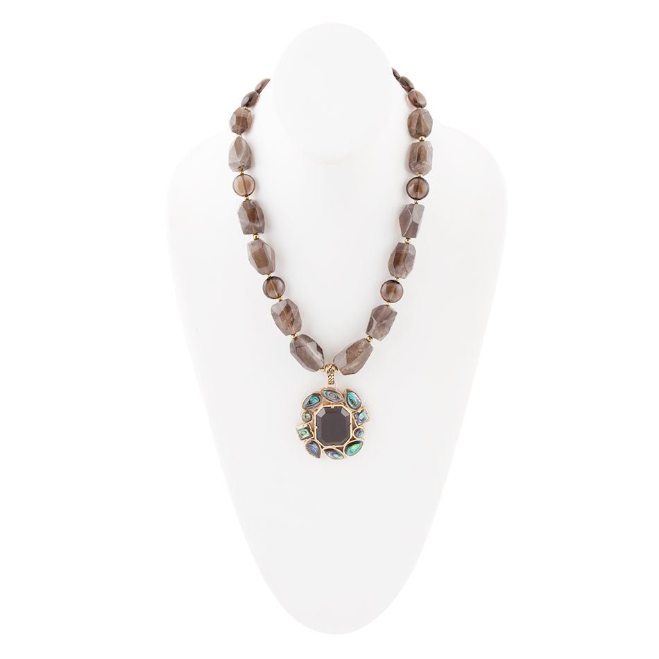 Tribecca Green Abalone and Brown Smoky Quartz Golden Statement Necklace - Barse Jewelry