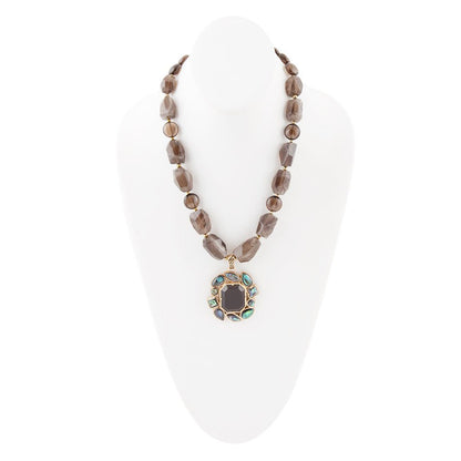 Tribecca Green Abalone and Brown Smoky Quartz Golden Statement Necklace - Barse Jewelry
