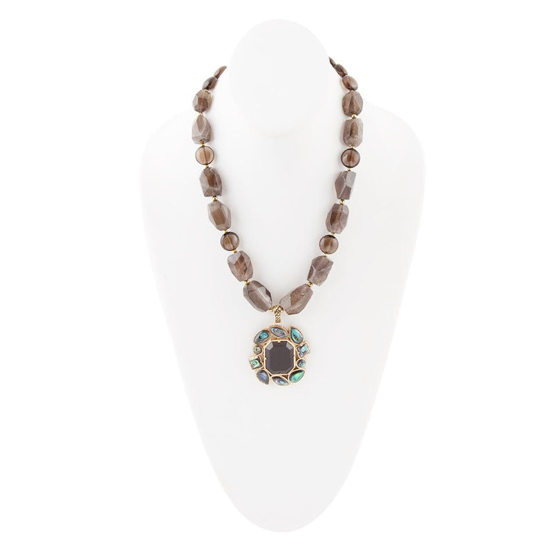 Tribecca Green Abalone and Brown Smoky Quartz Golden Statement Necklace - Barse Jewelry
