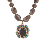 Tribecca Green Abalone and Brown Smoky Quartz Golden Statement Necklace - Barse Jewelry