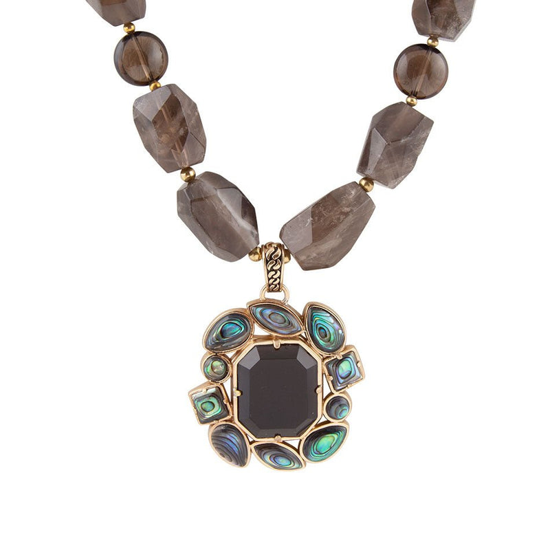Tribecca Green Abalone and Brown Smoky Quartz Golden Statement Necklace - Barse Jewelry