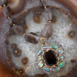 Tribecca Green Abalone and Brown Smoky Quartz Golden Statement Necklace - Barse Jewelry