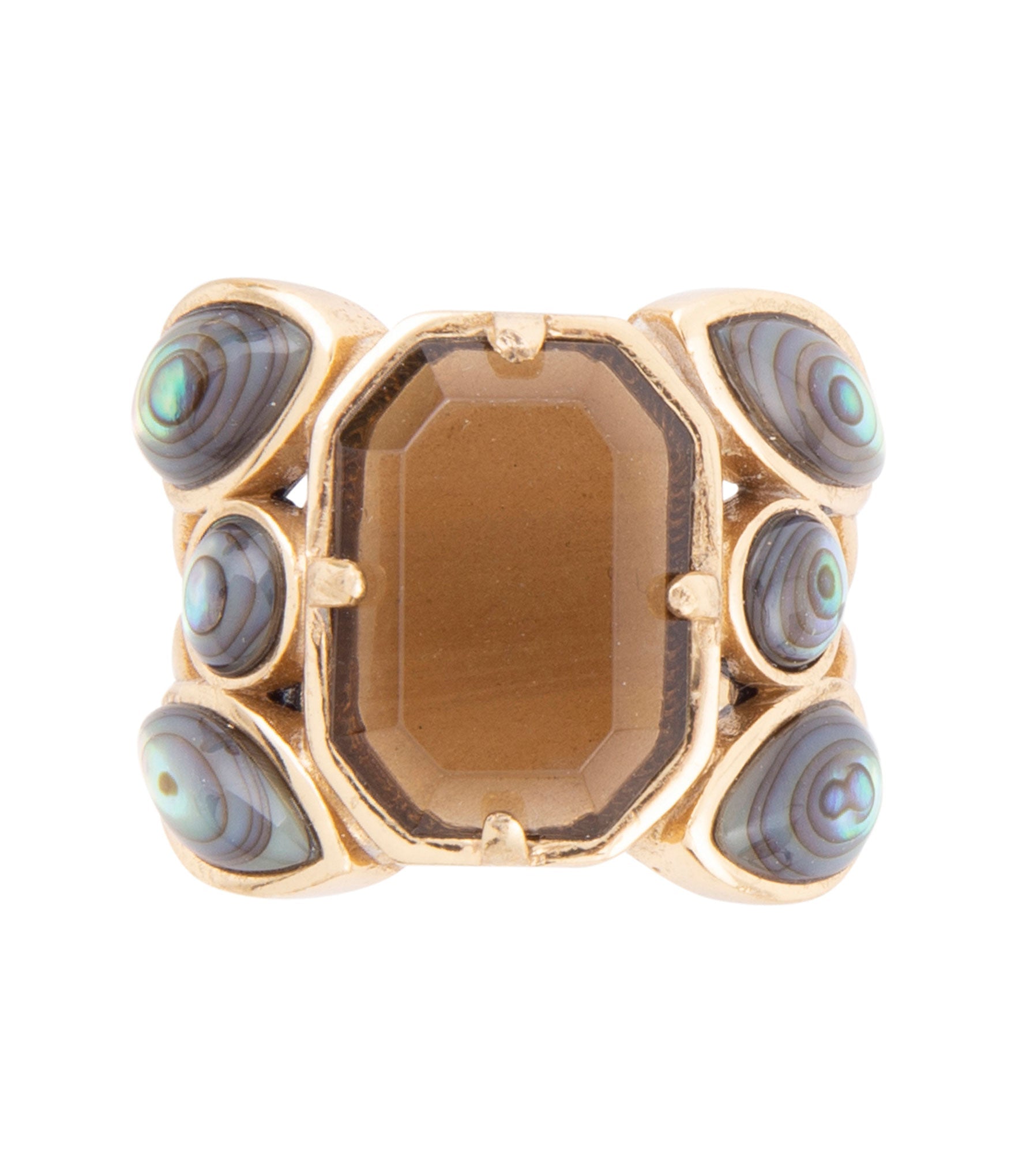 Tribecca Smoky Brown Quartz and Abalone Statement Golden Ring - Barse Jewelry