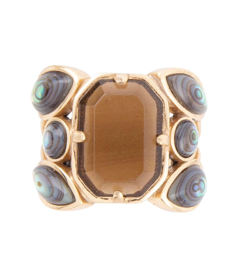 Tribecca Smoky Brown Quartz and Abalone Statement Golden Ring - Barse Jewelry
