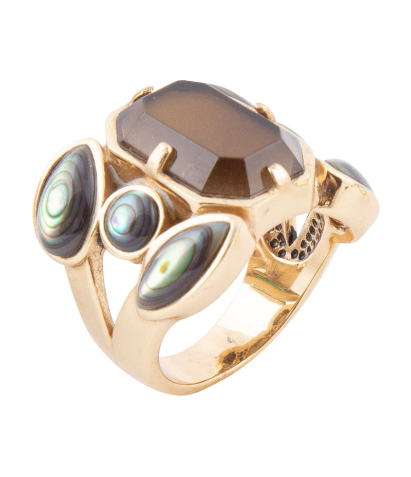 Tribecca Smoky Brown Quartz and Abalone Statement Golden Ring - Barse Jewelry