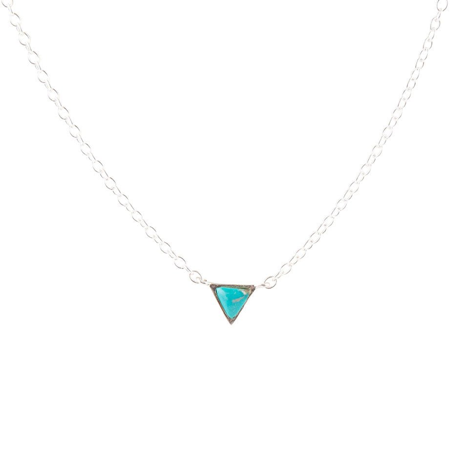 Necklace with a triangular turquoise pendant on a white background