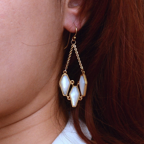 Trillion White Mother of Pearl Golden Drop Earrings - Barse Jewelry