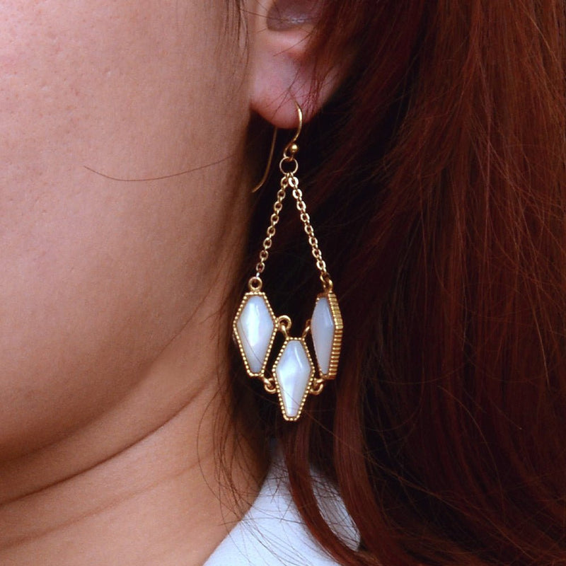 Trillion White Mother of Pearl Golden Drop Earrings - Barse Jewelry