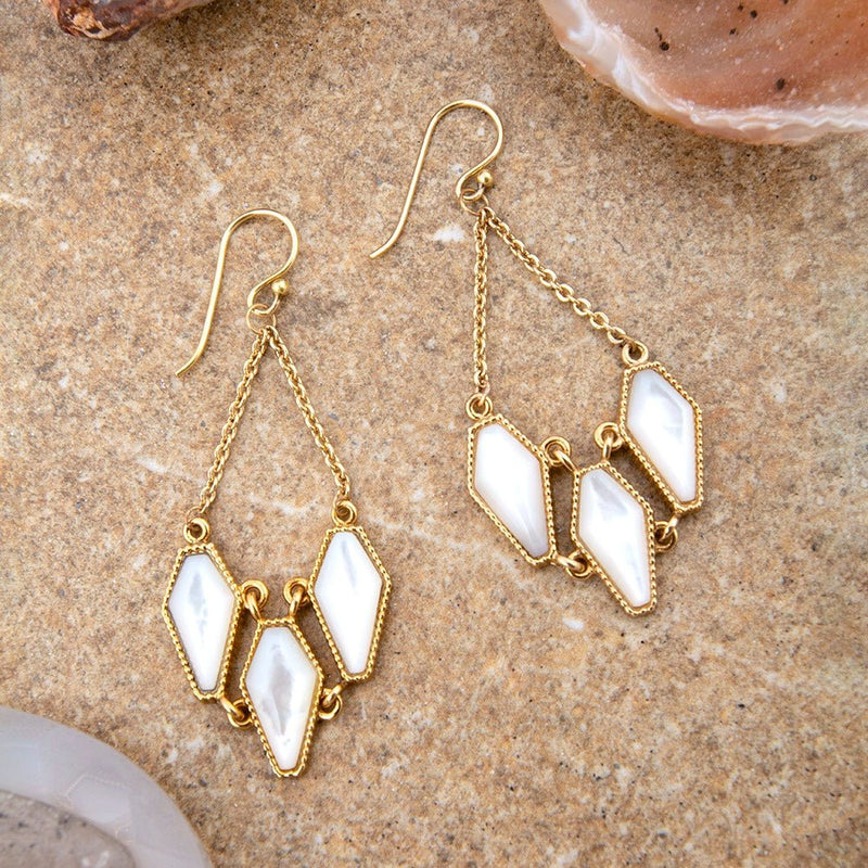 Trillion White Mother of Pearl Golden Drop Earrings - Barse Jewelry