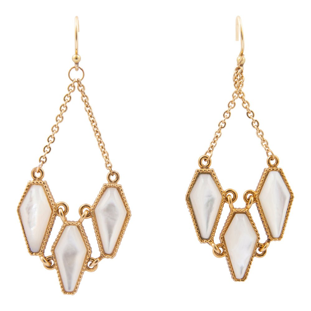 Trillion White Mother of Pearl Golden Drop Earrings - Barse Jewelry