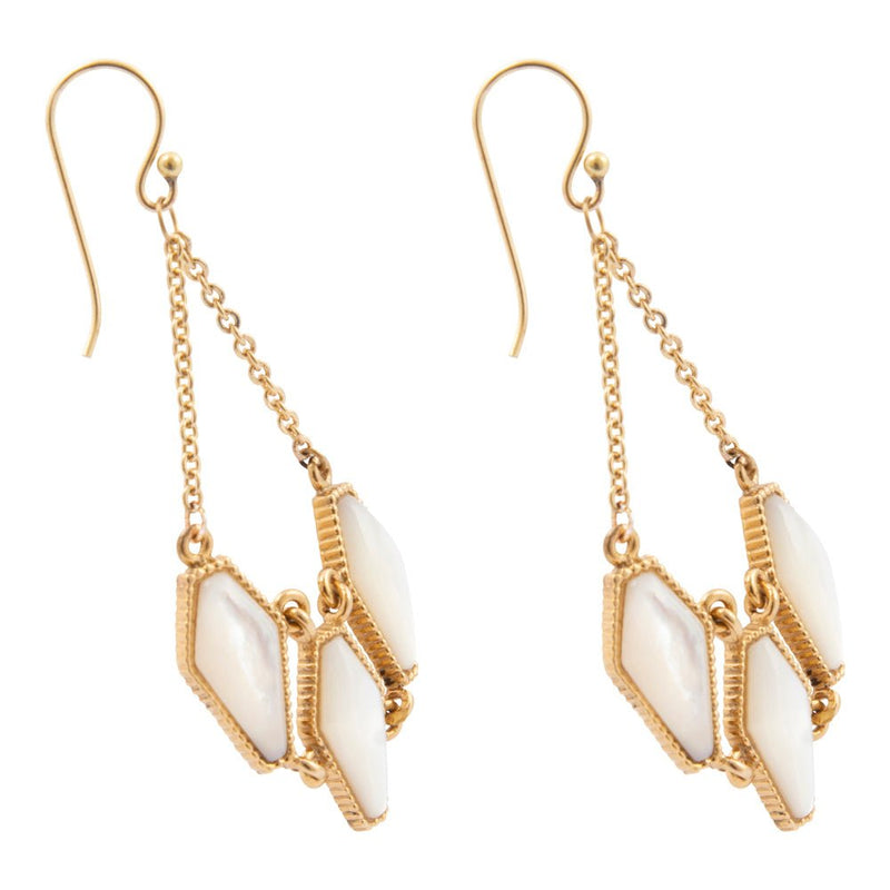 Trillion White Mother of Pearl Golden Drop Earrings - Barse Jewelry