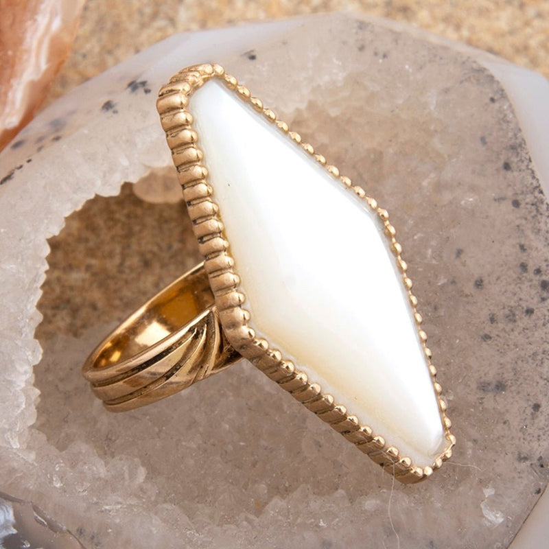 Trillion White Mother of Pearl Golden Ring - Barse Jewelry