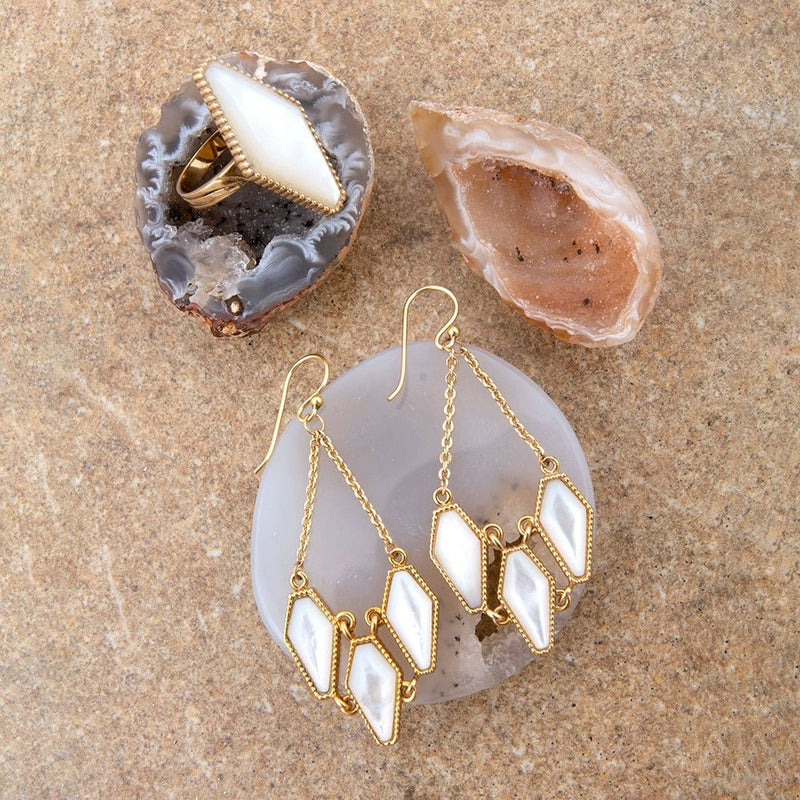 Trillion White Mother of Pearl Golden Ring - Barse Jewelry