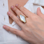 Trillion White Mother of Pearl Golden Ring - Barse Jewelry